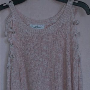 Pink open shoulder lace sweater